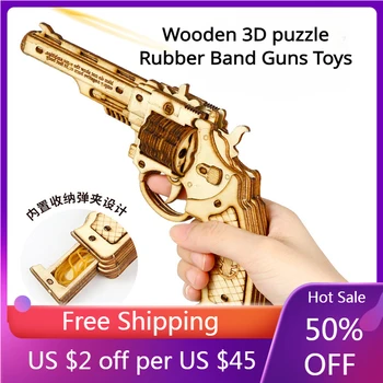 Модель пистолета ручной сборки своими руками 3D Револьвер Desert Eagle Пистолет Деревянная головоломка Запуск пистолета с резинкой Детские игрушки Подарки для мальчиков