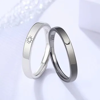 Модное Простое Парное кольцо с серебряным покрытием Sun Moon, Регулируемое Открытое кольцо, Ювелирные изделия для женщин и мужчин, Модные Подарки на Годовщину свадьбы