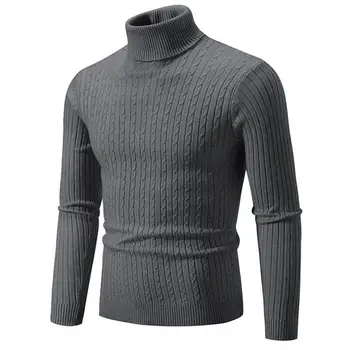Модный вязаный свитер, стильные предметы зимнего гардероба, мужские вязаные свитера с высоким воротом, однотонные с длинными рукавами