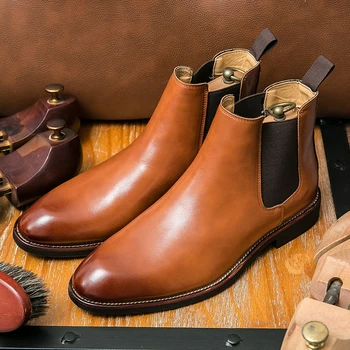 Мужские ботинки Челси в британском стиле в стиле ретро, коричневая кожаная обувь с высоким берцем, мужская официальная обувь, повседневные мужские ботинки в деловом стиле, bota masculina