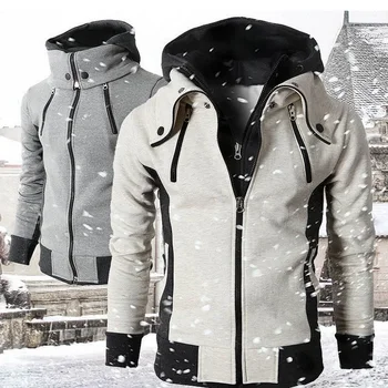 Мужские куртки на молнии, осенне-зимние повседневные флисовые пальто, куртка-бомбер с шарфовым воротником, модная верхняя одежда с капюшоном, приталенная куртка с капюшоном