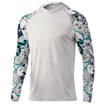 Мужские рубашки с капюшоном для рыбалки Летняя одежда для рыбалки с защитой от ультрафиолета Дышащий Рыболовный трикотаж UPF 50 с длинным рукавом