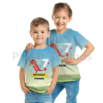 Название и изображение футболки с динозавром на день рождения малыша Можно настроить, топы с 3D-принтом, детские футболки для мальчиков и девочек, одежда для косплея
