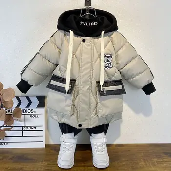 Новая зимняя куртка для маленьких мальчиков, теплая куртка, детское пальто с героями мультфильмов, одежда с хлопковой подкладкой, детская теплая парка для мальчиков с капюшоном, толстая