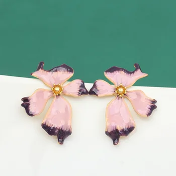 Новая Модная Индивидуальность Простые Универсальные Серьги с эмалью Iris japonica Фиолетовый Постепенный Процесс окрашивания Ореолом Многоцветные Варианты