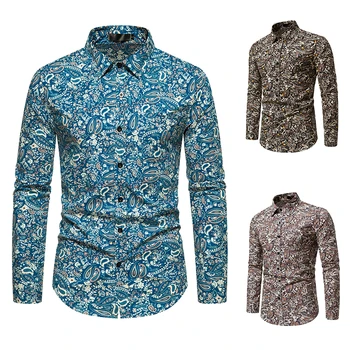 Новая мужская высококачественная модная повседневная рубашка с длинным рукавом с принтом Пейсли на весну и осень