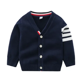 Новая осенне-зимняя одежда для маленьких мальчиков из чистого хлопка, вязаный детский кардиган в студенческом стиле с длинными рукавами, свитер, пальто