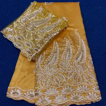 НОВАЯ ткань george wrapper 2023, африканская кружевная ткань, высококачественная нигерийская кружевная ткань, ткань с желтыми золотыми блестками для платья, 7 ярдов