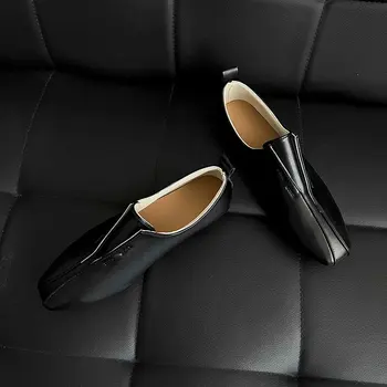 Новинка 2023 года; Женская обувь Lefu Из искусственной Кожи; Модная плиссированная офисная Женская обувь На плоской подошве; Мягкая ленивая обувь С квадратным носком; Обувь Lefu