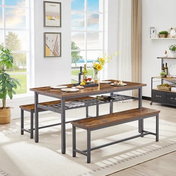 Обеденный стол большого размера на 6 персон, кухонный стол из 3 предметов с 2 скамейками, обеденный стол для домашней кухни, ресторана
