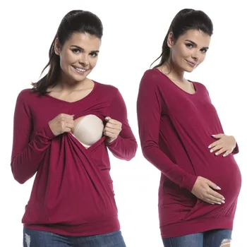 Одежда для беременных, топ для кормления с длинным рукавом и круглым вырезом, футболка для кормления грудью для беременных женщин