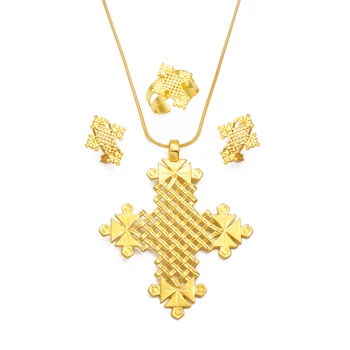 Ожерелья с подвеской в виде большого креста в Эфиопии Annio Для женщин Золотого цвета, африканские украшения, Эритрейская свадьба #335806