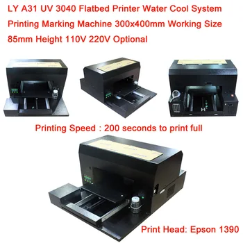 Планшетный принтер LY A31 UV 3040 Система водяного охлаждения Печатная Маркировочная машина 300x400mm Рабочий Размер 85mm Высота 11 OV 220V Опционально
