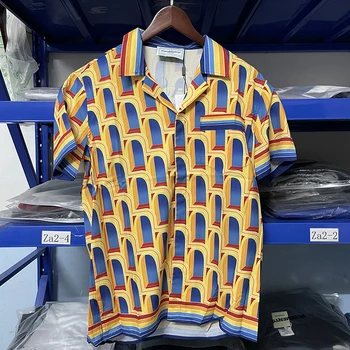 Повседневные рубашки Y2K Casablanca для мужчин из высококачественного свободного хлопка в гавайском стиле с короткими рукавами и полным принтом Комплект из двух предметов