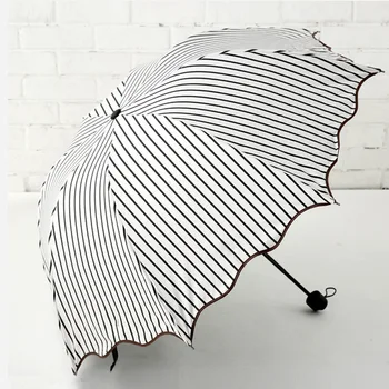 Полосатый зонт двойного назначения складной виниловый для защиты от солнца для девочек