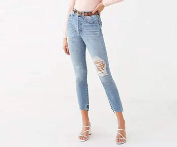 Потертые модные рваные джинсовые брюки в уличном стиле, женские джинсы, женская одежда