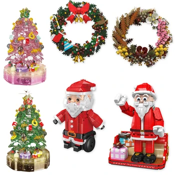 Привет, фигурка Санта-Клауса, Строительные блоки, Рождественский венок, елка, Музыкальная Шкатулка, Собранные Совместимые кирпичи, Игрушки для детского подарка