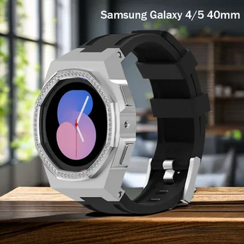 Ремешок для Samsung Watch 6/4/5 40 мм из нержавеющей стали с бриллиантами и комплект для модификации каучукового ремешка Smart Accessories Galaxy 40 мм