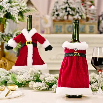 Рождественская крышка для бутылки вина, Бархатное платье, колпачок для шампанского, сумка для бутылки вина, рукав, Рождественское Новогоднее украшение обеденного стола, подарки