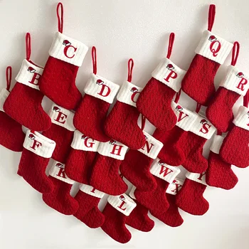 Рождественские декоративные вязаные носки Подарочный пакет с вышитыми буквами Рождественский носок в виде снежинки для украшения дома на Рождественскую елку