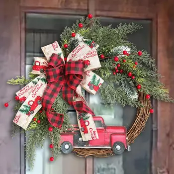 Рождественский венок Входная дверь, окно, стена, Дверной венок, Рождественские украшения, Гирлянда для домашней вечеринки, Зеленый декор для автомобиля, венок