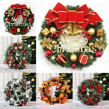 Рождественский венок из искусственных красных ягод, венок из сосновых иголок, дверные гирлянды, украшения для дома, Рождественская подвеска, Рождественский декор