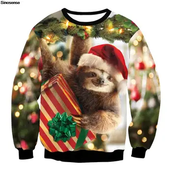Рождественский свитер с уродливым ленивцем для мужчин и женщин, толстовка для праздничной вечеринки с 3D забавным принтом, пуловер, новогодние джемперы, топы в канун Рождества