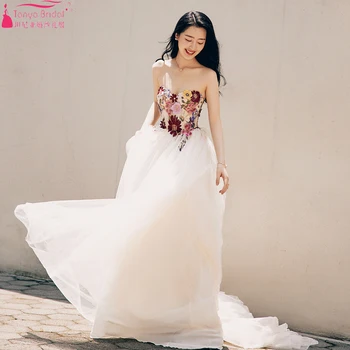 Романтические красочные свадебные платья с 3D цветами, декольте в виде сердечка, пышная юбка из тюля, очаровательные свадебные платья ZW1092