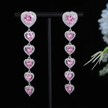 Роскошные длинные висячие серьги в виде сердца для женщин, свадебные серьги с кубическим цирконием в Дубае, свадебные серьги-капли E1172