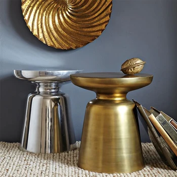 Сервисный журнальный столик в скандинавском стиле из бронзы, круглый салонный столик, современный для гостиной, мебель для дома AA50