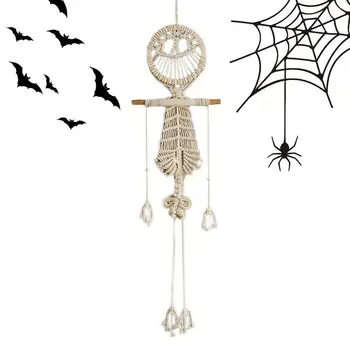 Скелет, декор для Хэллоуина, Тканый Гобелен с кисточками, Настенный Череп, Декор для Хэллоуина ручной работы, декор для бара, кафе, гостиной