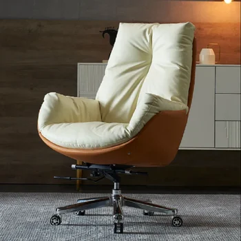 Современный Дизайнерский Эргономичный Подлокотник, Кресло для руководителя С Высокой спинкой, Регулируемое Поворотное кресло для домашнего офиса Из натуральной кожи