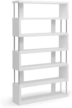 Современный книжный шкаф с 6 полками, белый