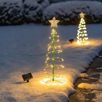Солнечная Рождественская елка на открытом воздухе Садовая подставка Садовая Светодиодная Наземная лампа Строка Saterproof IP65 Star Lantern Декоративный свет