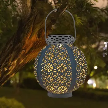 Солнечный светодиодный железный художественный полый фонарь для наружного декора Подвесная лампа для проектора