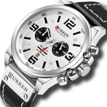 Спортивные мужские кварцевые наручные часы с шестью контактами, кожаный ремешок, водонепроницаемые Модные деловые военные Популярные кварцевые часы для мужчин