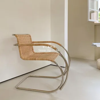 Средневековый стул из ротанга MOMO Ins Дизайнерский Креативный одноместный стул из индонезийского ротанга для домашнего отдыха со спинкой Обеденный стул