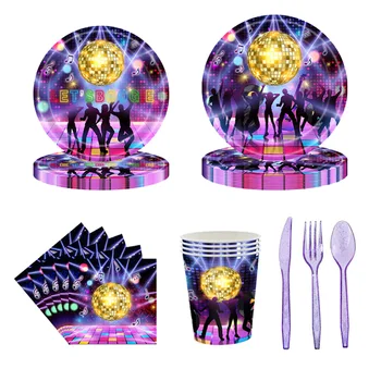 Тема Буги-диско для вечеринок одноразовая посуда набор 80-х годов 90-е годы танцевальный ночной клуб день рождения украшения бумажные десертные тарелки чашки