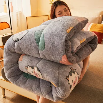 Теплое толстое стеганое одеяло, кашемировое двуспальное одеяло, Зимнее утолщенное стеганое одеяло, Двустороннее бархатное одеяло, матрас, одеяло