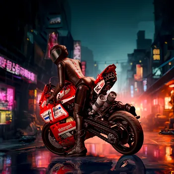 Техническое Моделирование Италия Мотоцикл Ducatis Streetfighter V4 Moc Building Block Model Bricks Коллекция Игрушек С Женщиной-Водителем