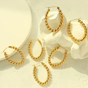 Трендовые ювелирные изделия из нержавеющей стали с 18-каратным позолотой, U-образный круг, серьги-кольца для женщин