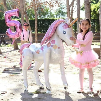 Украшение дня рождения воздушным шаром с единорогом, мультяшное животное, воздушный шар из алюминиевой фольги, детский день рождения, Свадебная сцена, воздушный шар в виде лошади