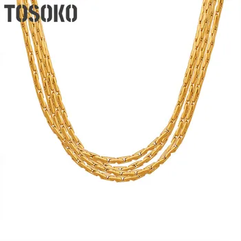 Ювелирные изделия из нержавеющей стали TOSOKO Многослойное тонкое ожерелье с кисточками на цепочке для женской моды, цепочка для ключиц BSP1447