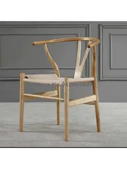 Ясень Nordic y-образный стул со спинкой обеденный стул компьютерный стол стул большая доска чайный столик стул кольцевой стул плетеная веревка сиденье из массива дерева
